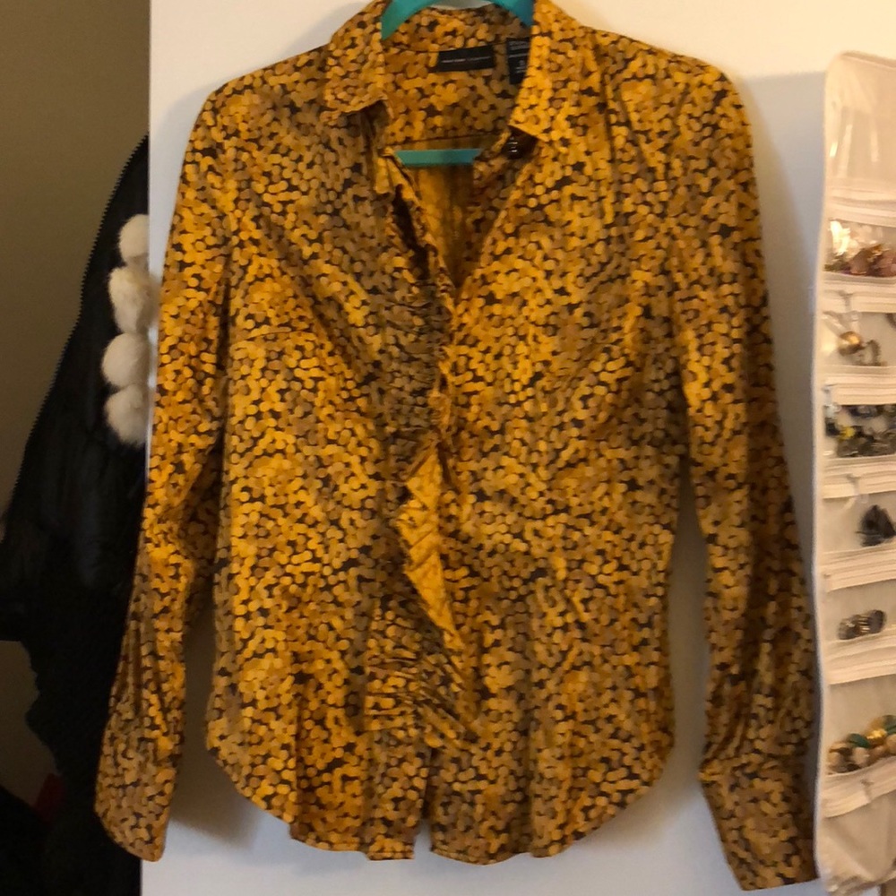 Mustard print button down